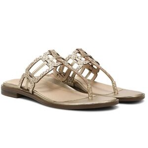Vionic Alvana Gold Leather Fancy Slip On Flat Arch Supportive Thong Sandals 8.5